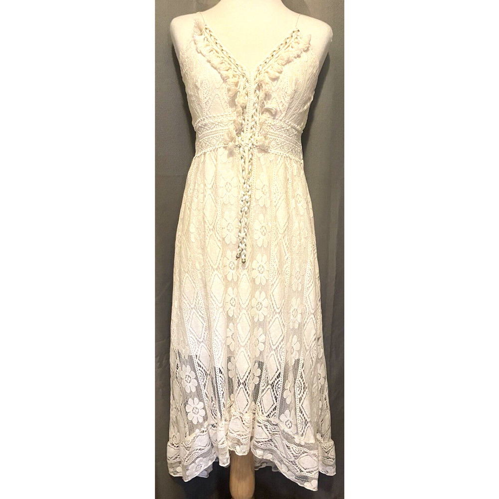 Love Live On The Beach Maxi Boho Laced White Dress Women Size M Sleeveless